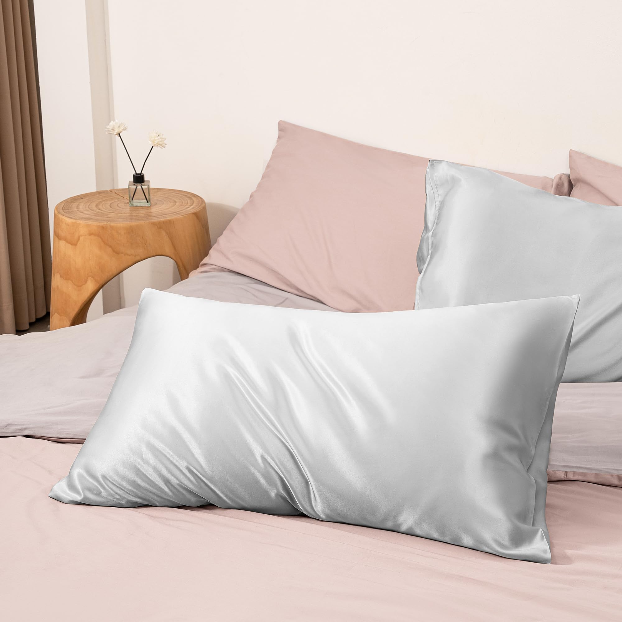 Exq Home Satin Pillowcase For Hair And Skin,Grey Pillow Cases King Size Pillow Case Set Of 2 Satin Pillow Covers With Envelope C