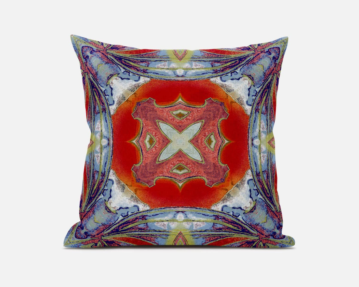 HomeRoots Muted Blue Hot Orange 18â€ Blue Orange Geo Tribal Suede Throw Pillow