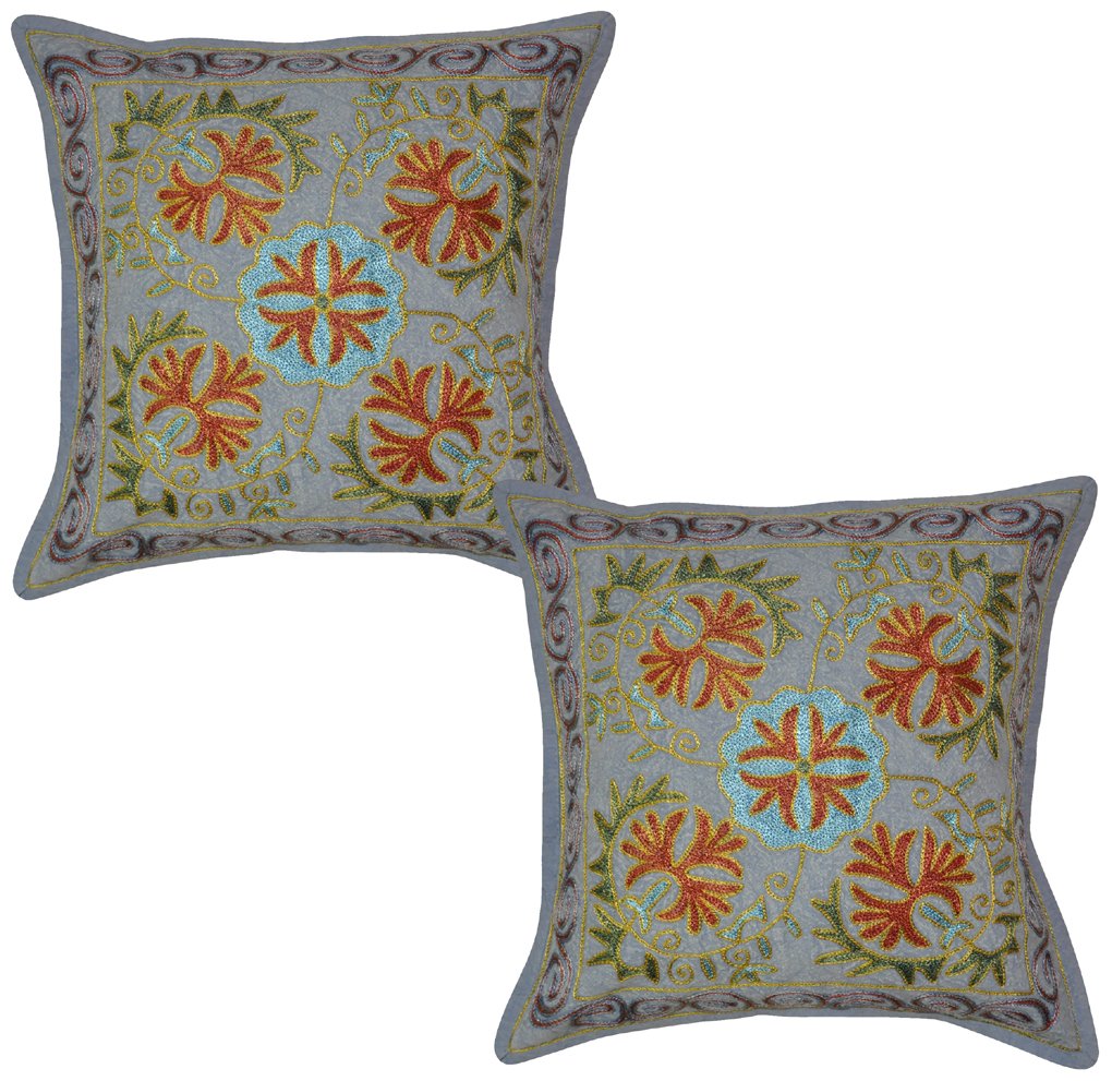 Lal Haveli Rajasthani Handmade Embroidered Designer Pillow Cushion Cover 16 X 16 Inches ...