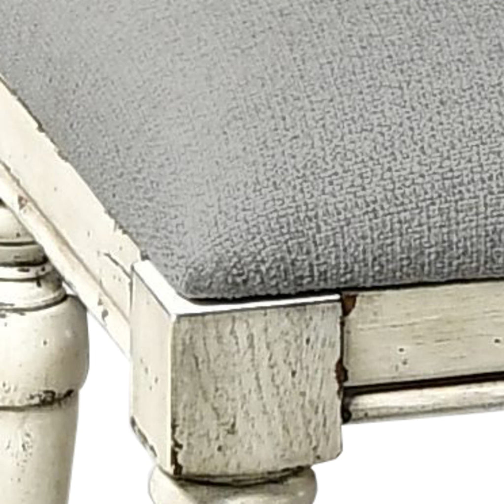 Steve Silver Furniture Highland Park Vanity Bench, w/ Upholstered Cushion for Bedroom, Hardwood Solids, Tapered Turned Leg, Farmhouse Style, Padded Dove Fabric, 20"W x 16"D x 18.25"H, Cathedral White