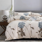 Sleepbella Comforter Twin Size, 600 Thread Count Cotton Brown Branches And Blue Flowers Off-White Comforter Sets, Down Alternati