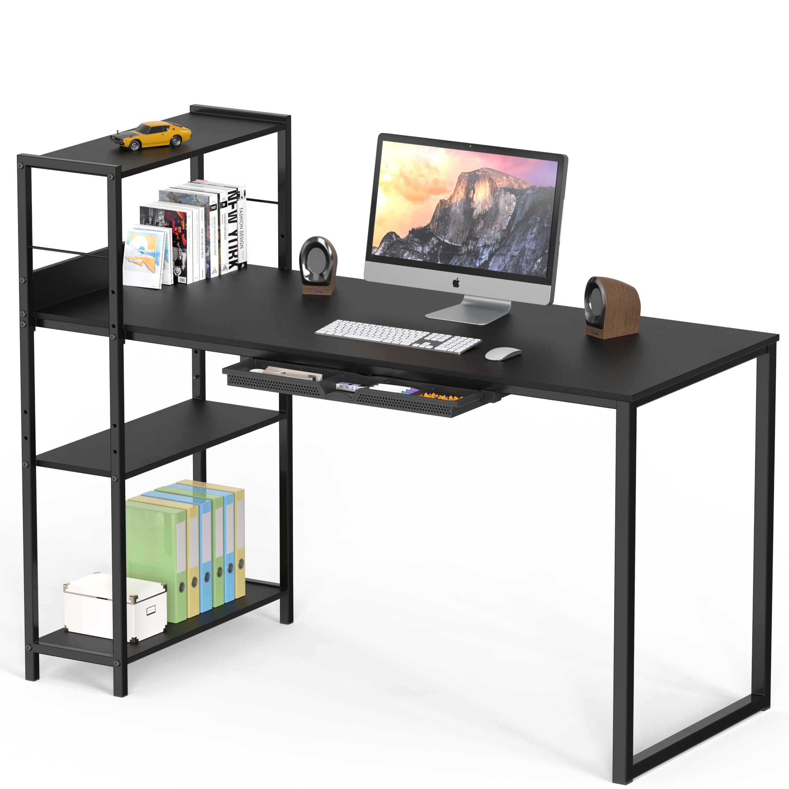 SHW 46-Inch Home Office Mission Computer Desk with Side Shelf and Drawer, Black