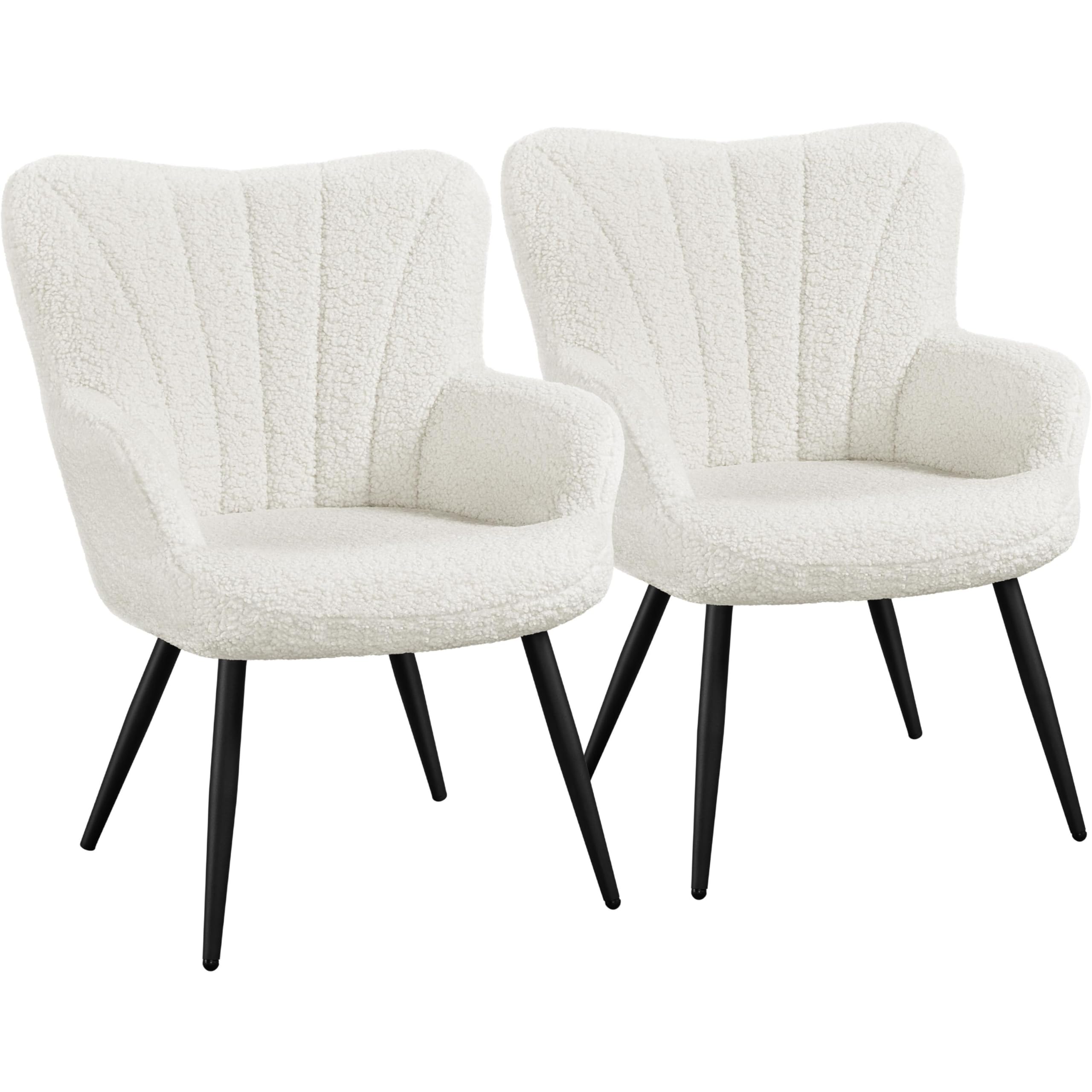 Yaheetech Boucle Accent Chair, Modern Fuzzy Sherpa Armchair, Upholstered Vanity Chair with High Back and Mental Legs for Living 