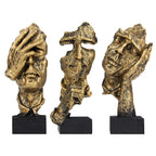 aboxoo 3 Pcs Thinker Statue, Silence is Gold Abstract Art Figurine, No Hear No See No Speak Modern Home Resin Sculptures Decorat