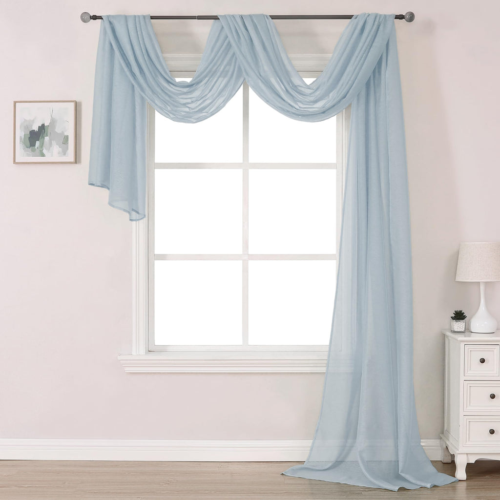 DONREN Sheer Canopy Bed Curtains Panels- Elegant Solid Voile Sheer Valance Topper Long Window Treatment Scarf for Villa/Cottage 