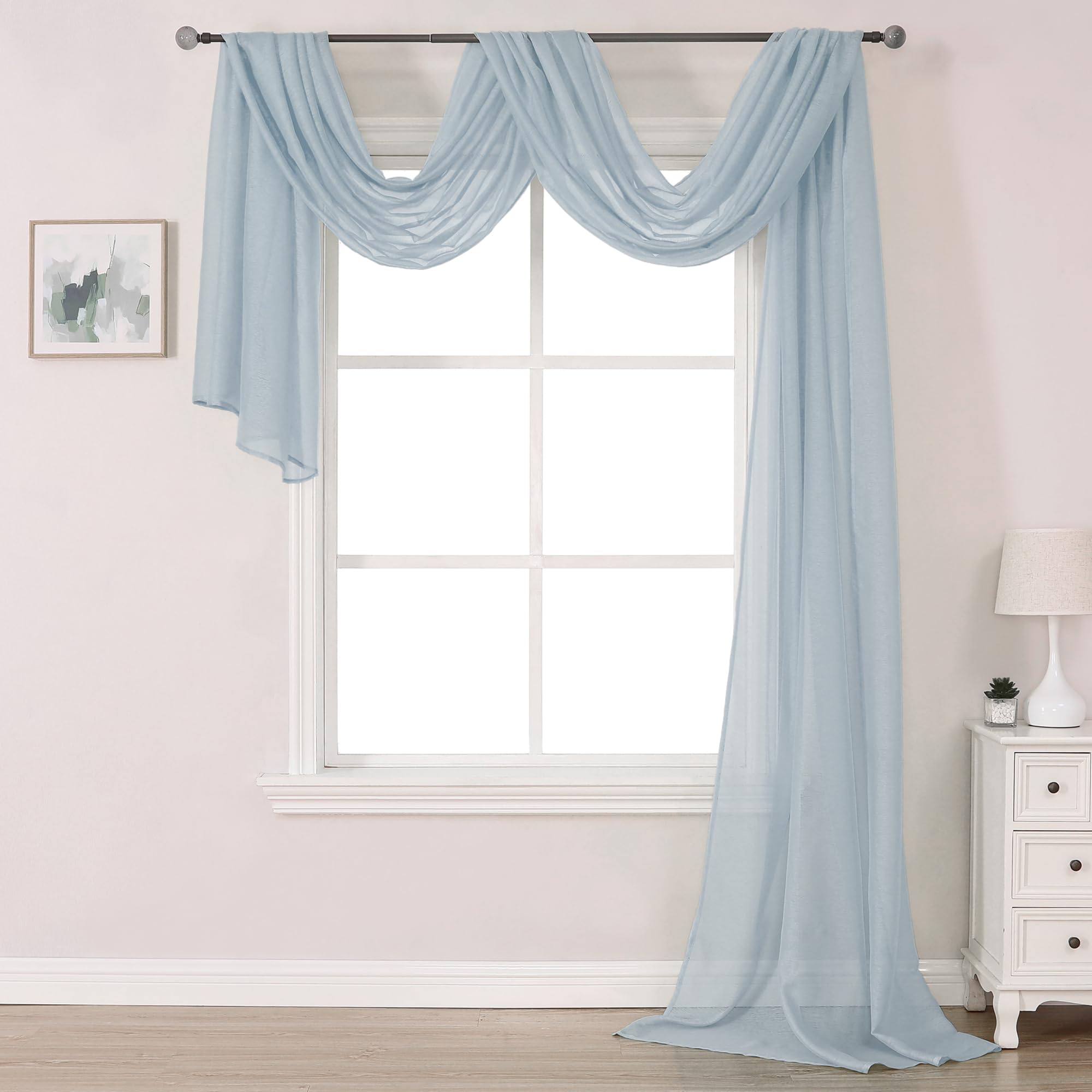 DONREN Sheer Canopy Bed Curtains Panels- Elegant Solid Voile Sheer Valance Topper Long Window Treatment Scarf for Villa/Cottage 
