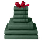 Mellanni Split King Sheet Set - 7-Piece Iconic Collection Bedding, (Including 4 Pillowcases), 16-Inch Deep Pocket, Easy Care, Extra Soft, Cooling Sheets, Brushed Microfiber - Emerald Green