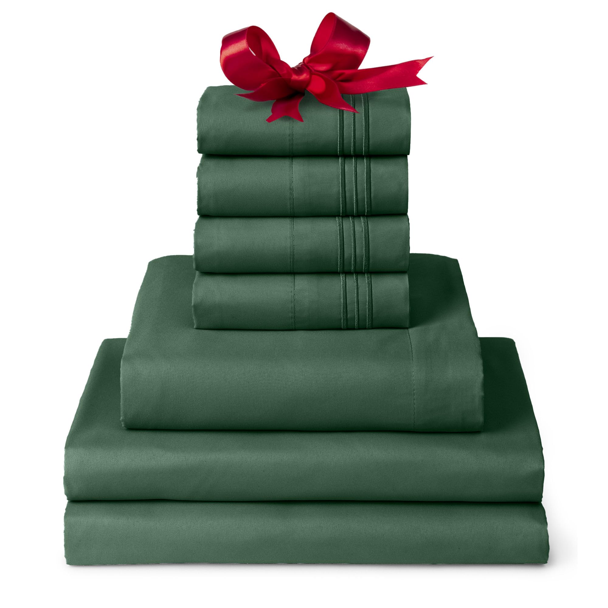 Mellanni Split King Sheet Set - 7-Piece Iconic Collection Bedding, (Including 4 Pillowcases), 16-Inch Deep Pocket, Easy Care, Extra Soft, Cooling Sheets, Brushed Microfiber - Emerald Green