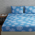 Huesland By Ahmedabad Cotton 144 Tc Fitted Bedsheet Queen Size Cotton With 2 Pillow Covers  Color | 5Ft X 6.5Ft | Blue