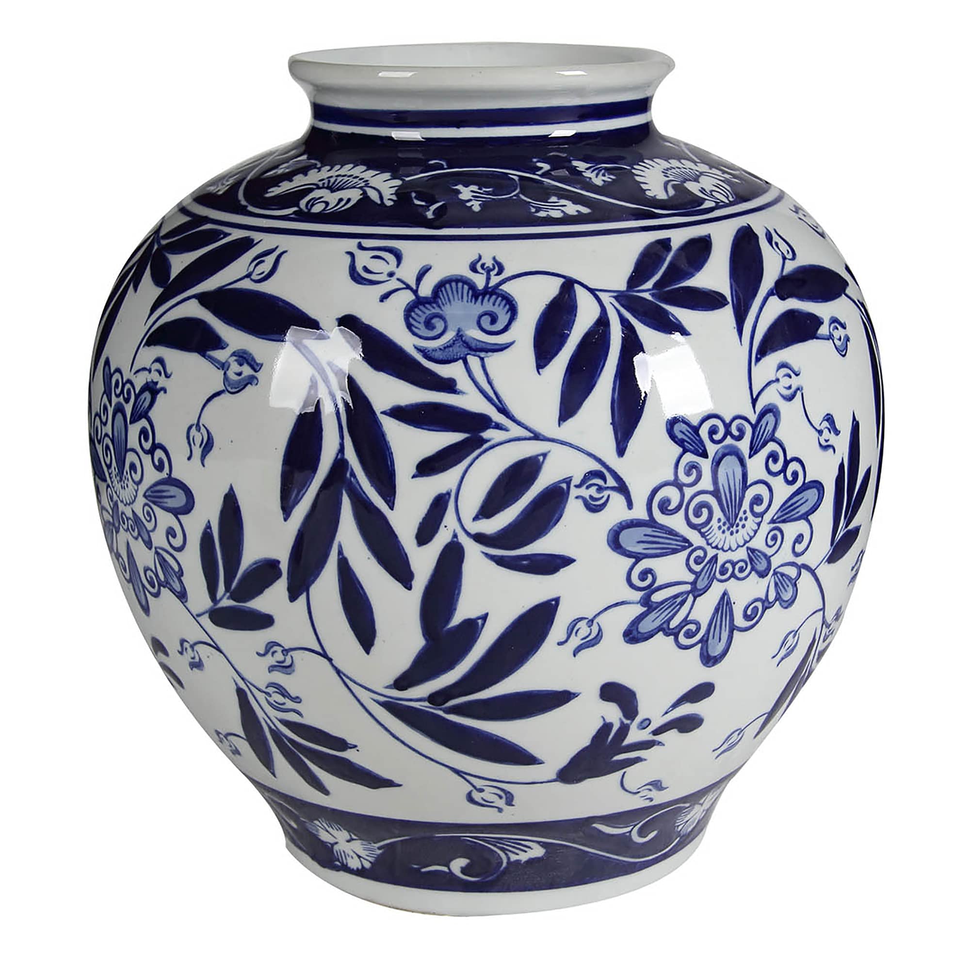 A&B Home Blue and White Porcelain Vase, 8.5 x 8.5 x 9
