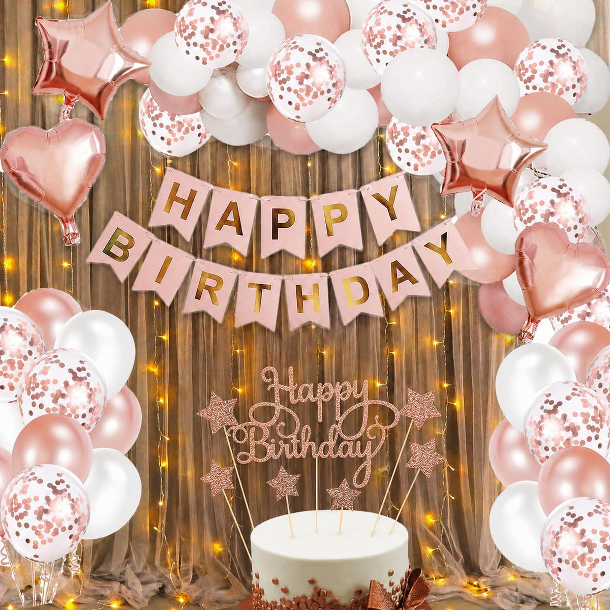 Party Propz Birthday Decoration Items For Girl53Pcs|Rose Gold Happy Birthday Decoration Items Kit|Rose Gold Foil|Metallic Ballo
