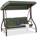 Best Choice Products 3-Seat Outdoor Large Converting Canopy Swing Glider, Patio Hammock Lounge Chair For Porch, Backyard W/Flatbed, Adjustable Shade, Removable Cushions - Midnight Green