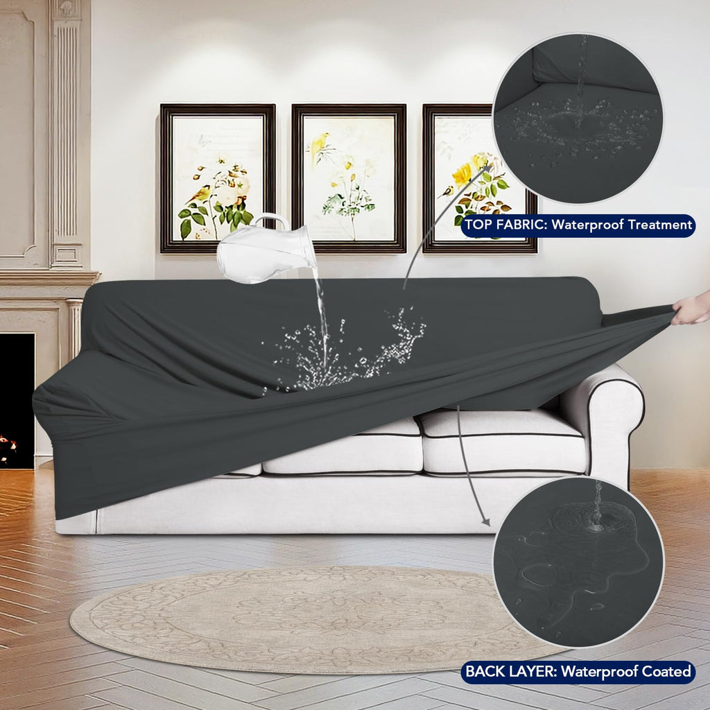 Purefit 100% Dual Waterproof Couch Cover Slipcovers For Couches And Sofas - Stretch Non Slip Fleece Sofa Covers Washable, Leakproof Furniture Protector For Kids, Pets, Dog (Chair, Dark Gray)