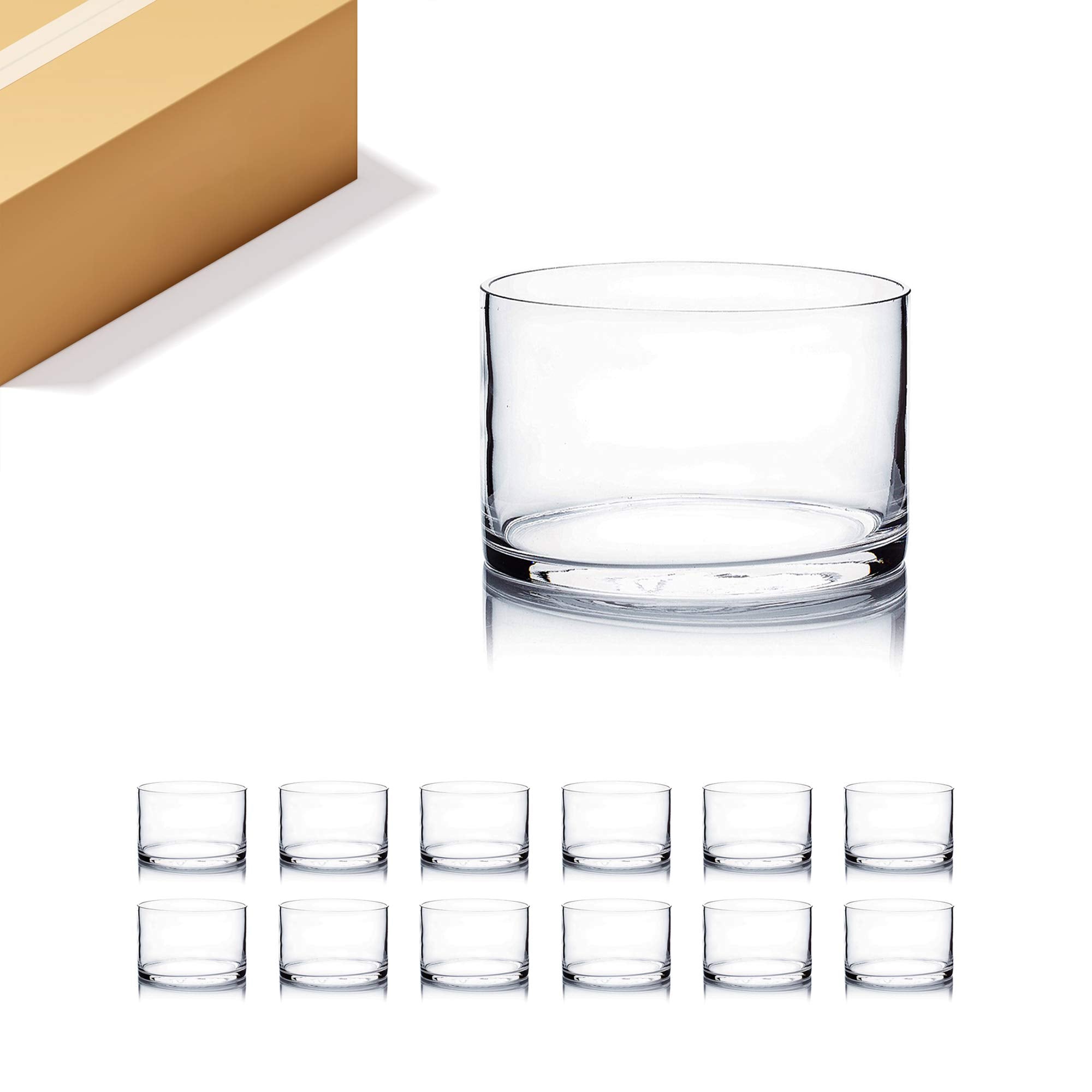 WGV Cylinder Vase Bulk, Width 6'', Height 4'', Clear Glass Container Terrarium Candle Holder for Wedding Centerpiece, Party Even