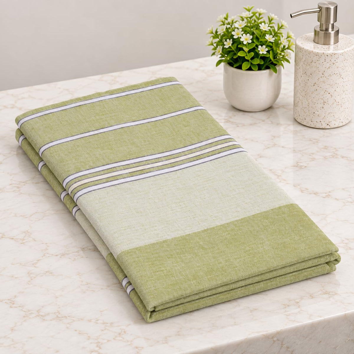 Seliro Striped Cotton Bath Towel Large Size For Men & Women (Sage Green)