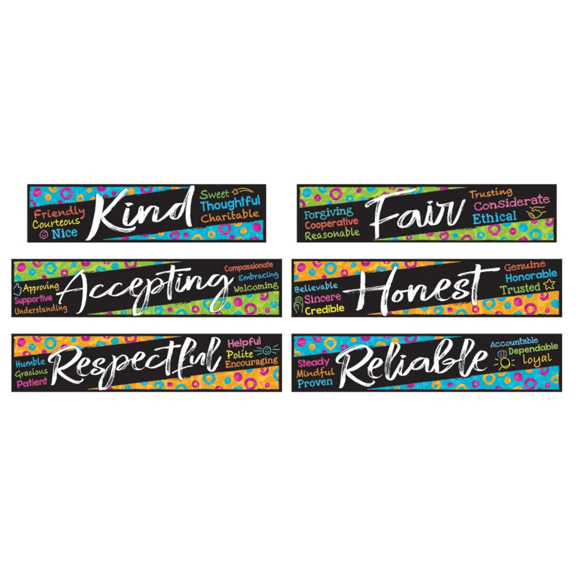 Trend 6-Piece Character Traits Mini Bulletin Board Set, 25-1/2', Multicolor, All Grades