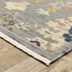 HomeRoots 509323 10 x 13 ft. Gray Ivory Gold Salmon Red Blue & Green Oriental Power Loom Stain Resistant Rectangle Area Rug with Fringe
