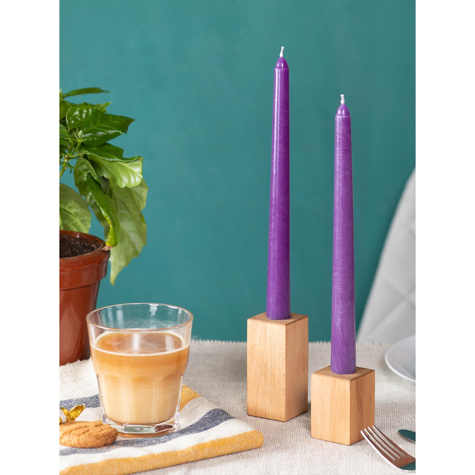 Candwax 12 Inch Taper Candles Set Of 12 - Dripless And Smokeless Candle Unscented - Slow Burning Candle Sticks - Purple Candles