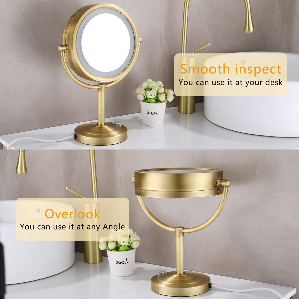 Cavoli 8.5 Inch Led Makeup Mirror With 10X Magnification,Has Three Colors Lights,Extendable Bathroom Mirror,Tabletop Two-Sided,