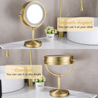 Cavoli 8.5 Inch Led Makeup Mirror With 10X Magnification,Has Three Colors Lights,Extendable Bathroom Mirror,Tabletop Two-Sided,