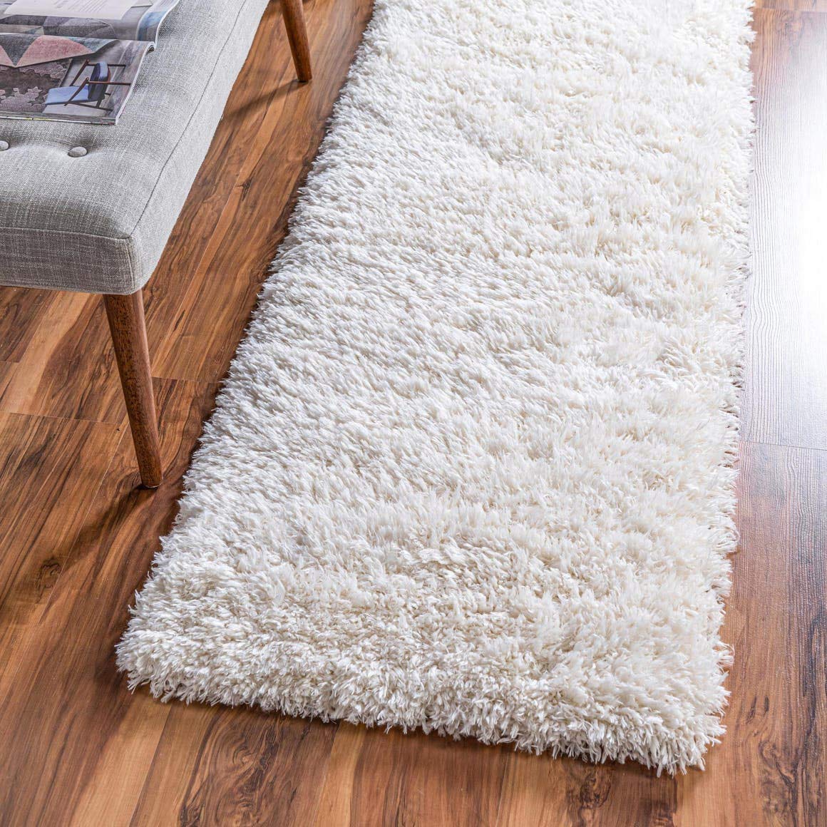 Rugs.com Infinity Collection Solid Shag Area Rug 10 Ft Runner Pearl Shag Rug Perfect for Hallways, Entryways