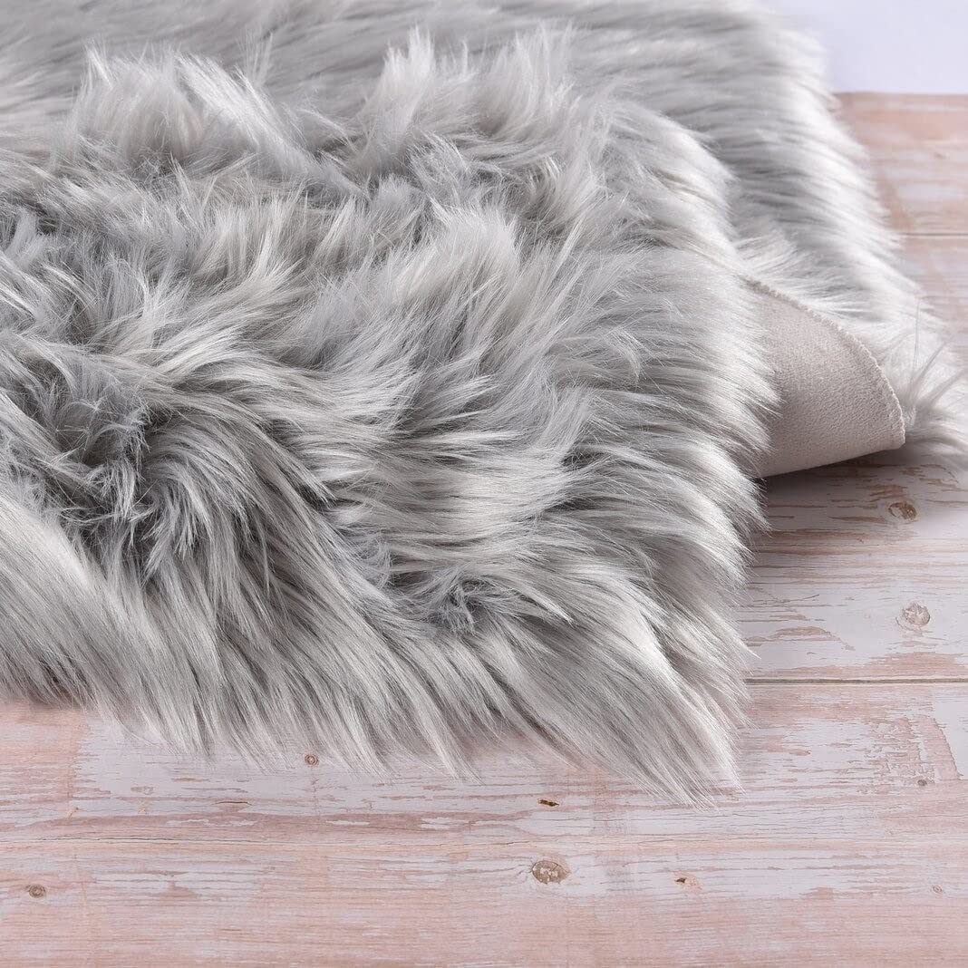 Orinova Light Grey Furry Washable Sheepskin Fur Area Rugs For Living Room Faux Fluffy Fur Rug For Bedroom Nursery Rug 4X6 Rectan