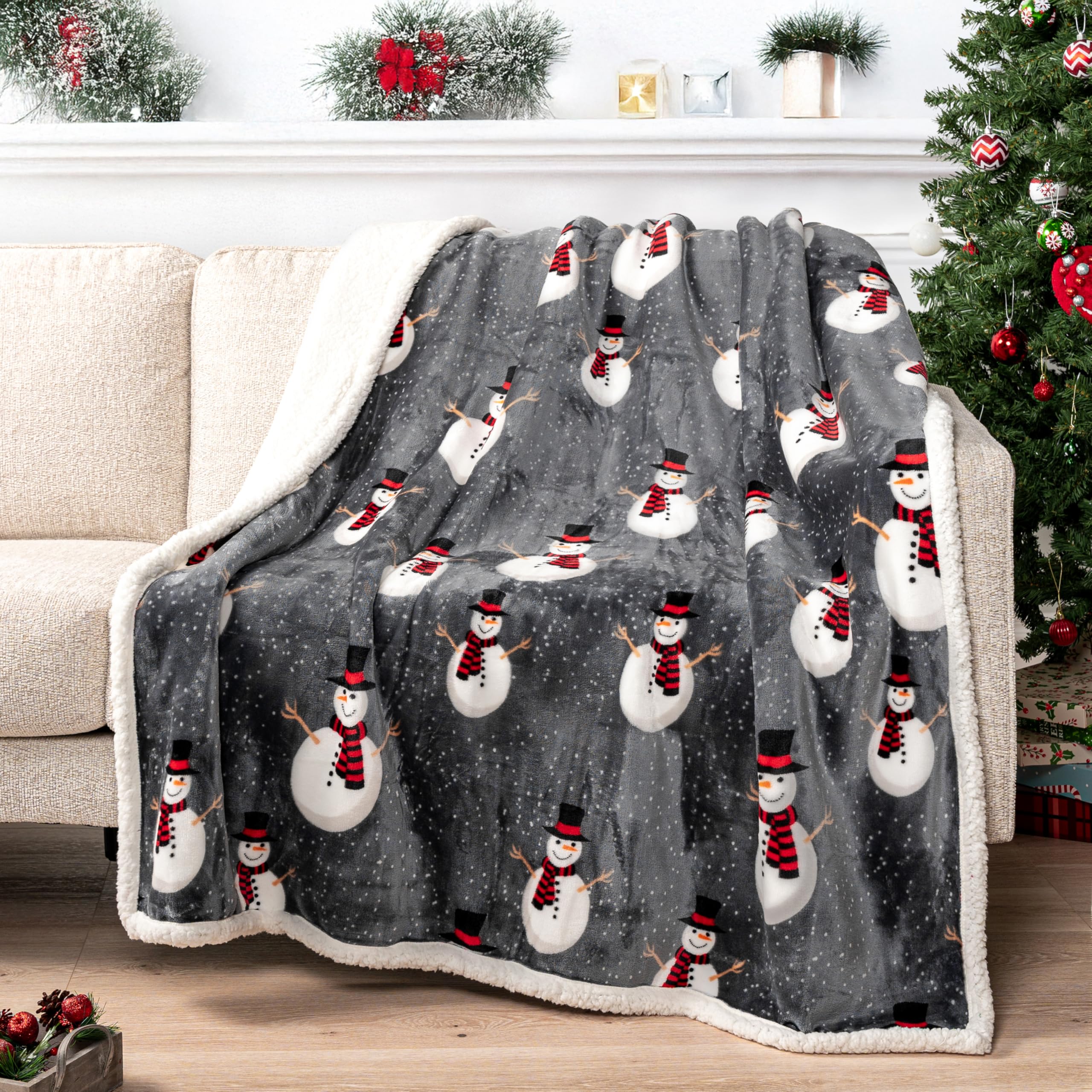 Pavilia Premium Christmas Sherpa Throw Blanket | Snowman Decoration, Fleece, Plush, Warm, Cozy Reversible Microfiber Holiday Bla