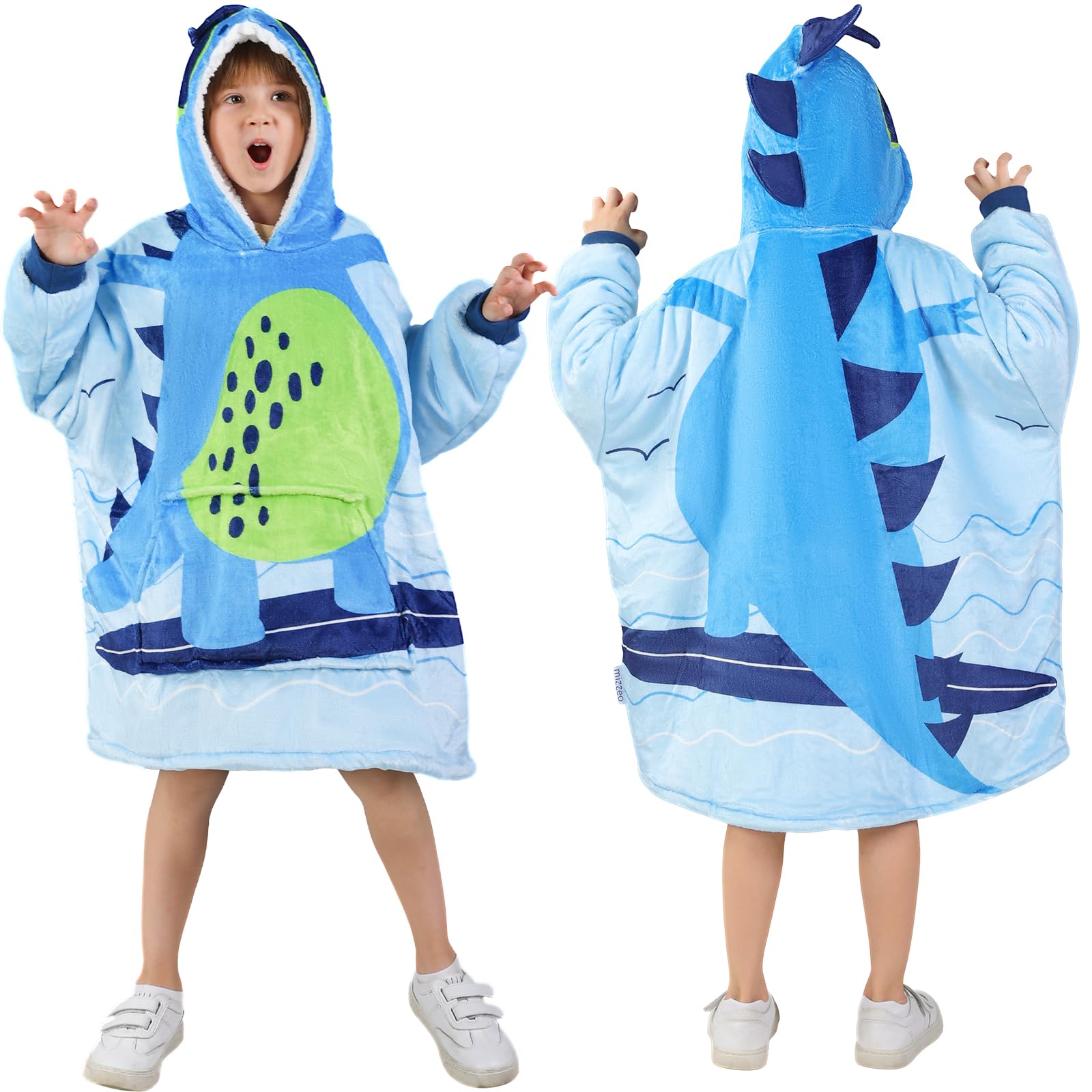 Mizzeo Kids Wearable Blanket Hoodie, Oversized Sherpa Wearable Blanket With Hood Pocket And Sleeves For Toddlers, Cute Hoodies 2