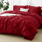Cozylux Red Comforter Full - 7 Pieces Bed In A Bag Dark Red, Pintuck Full Size Comforter Sets Pinch Pleat Bedding Sets With All