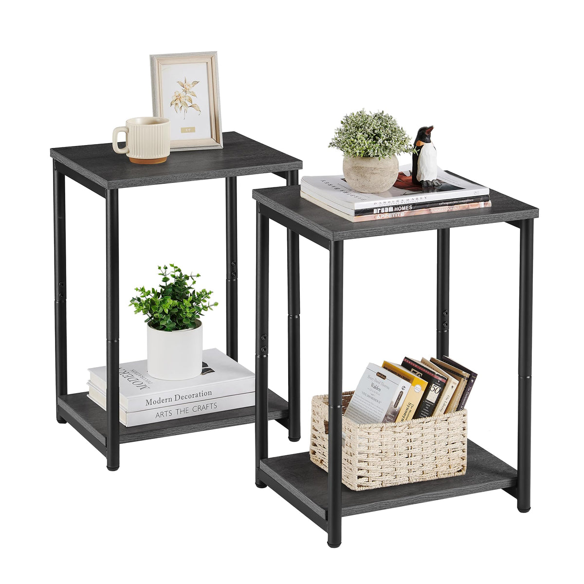 Vasagle Side Tables Set Of 2, Small End Table, Nightstand For Living Room, Bedroom, Office, Bathroom, Misty Gray And Classic Black Ulet272B68