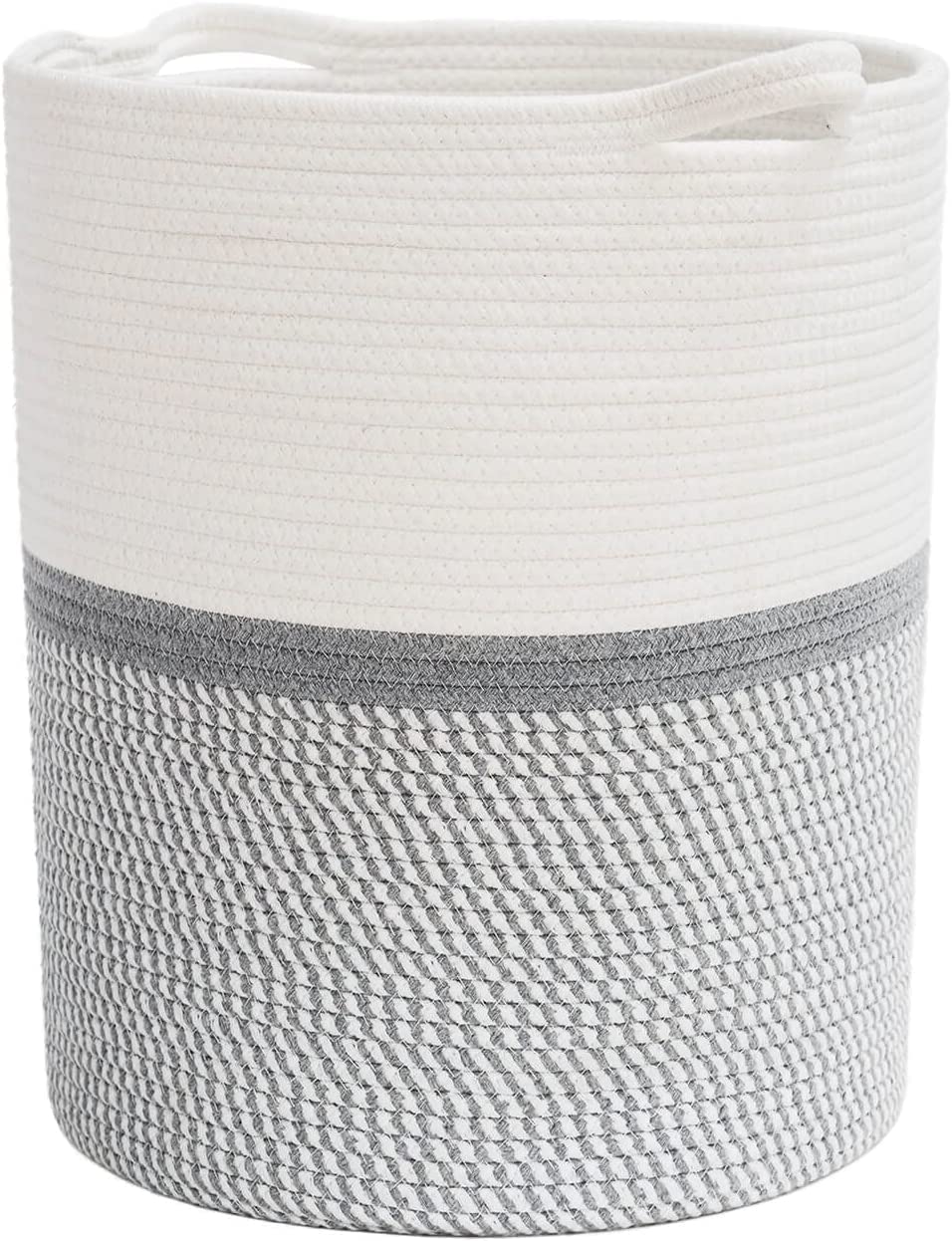 ALBY Creation World Large Cotton Rope Storage Basket 14.2 x 13.4 x 16.2  Baby Laundry Toy Hamper, Tall Woven Bin for Kids