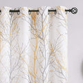 FMFUNCTEX Semi-Sheer Print Curtains for Bedroom Yellow Grey Tree Branches Curtain Panels on White Linen Textured Draperies for B