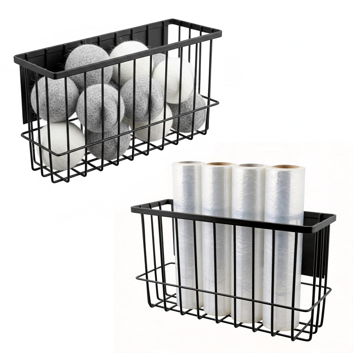 Magnetic Basket Organizer for Fridge and Laundry Room, Deep Basket, Black