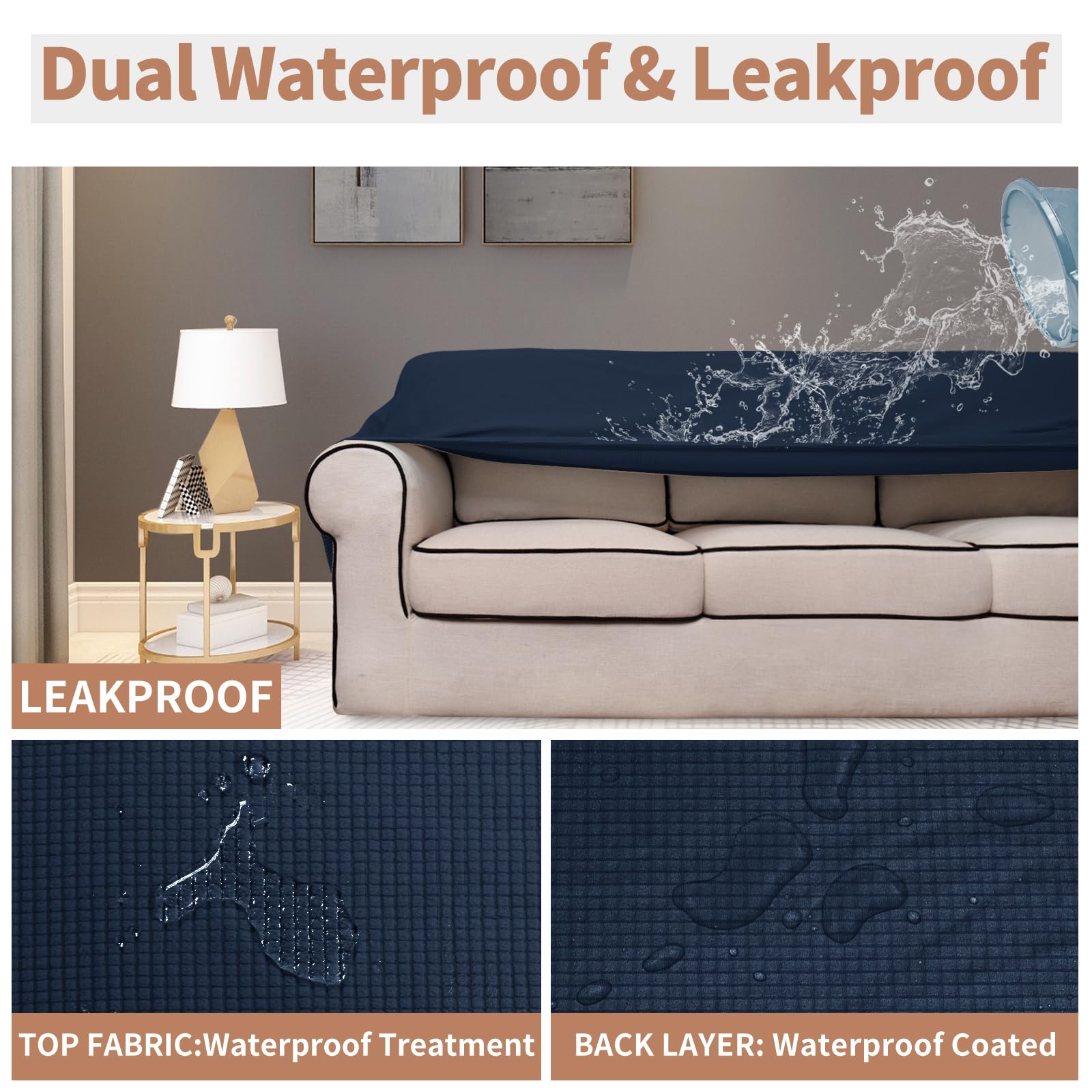 Easy-Going 100% Waterproof Couch Cover, Dual Waterproof Sofa Cover, Stretch Jacquard Sofa Slipcover, Leakproof Furniture Protector For Kids, Pets, Dog And Cat (Sofa, Dark Blue)