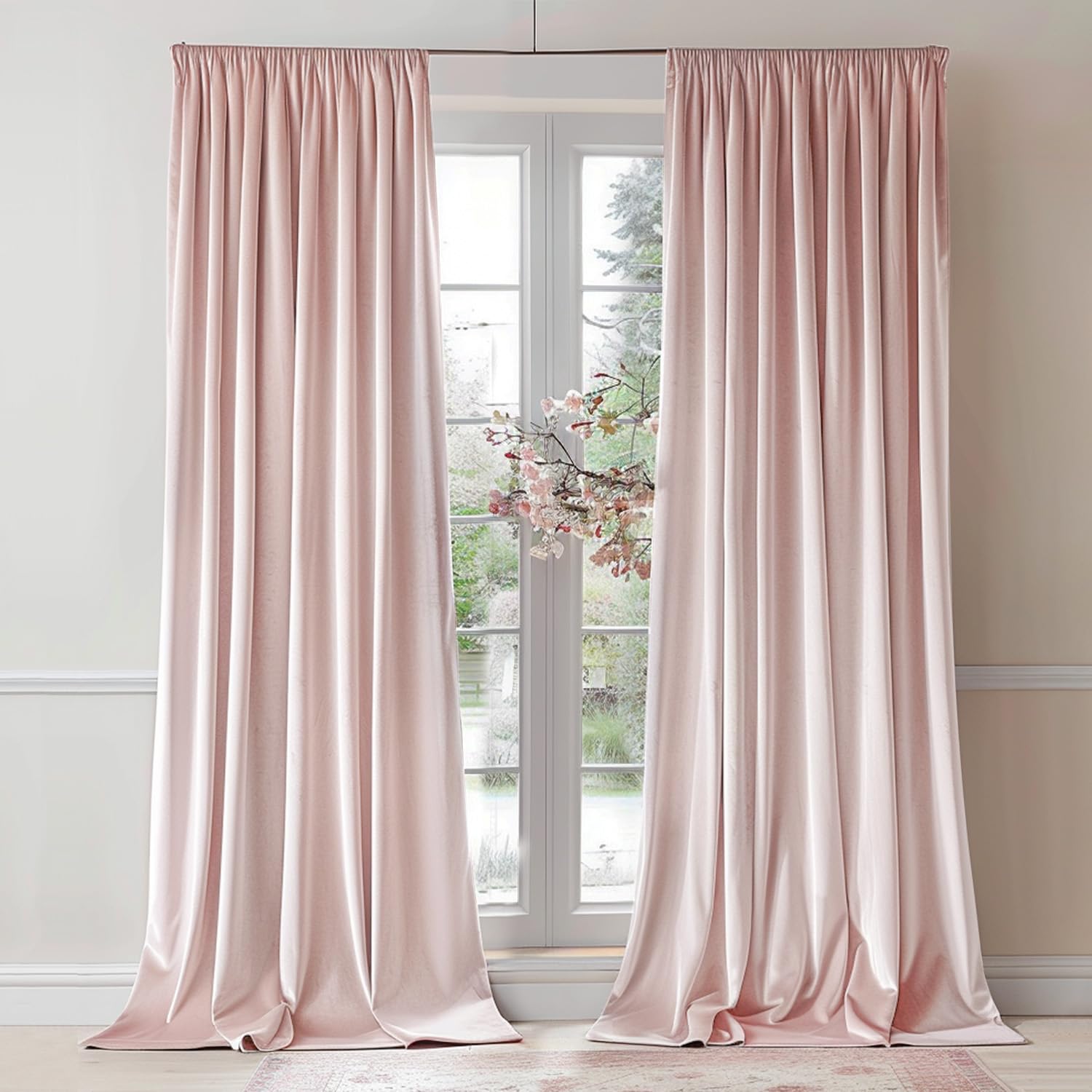 Lazzzy Pink Velvet Curtains Room Darkening Thermal Insulated Curtains 108 Inch Long Window Drapes For Bedroom Living Room Super Soft Luxury Rod Pocket Window Treatment, 2 Panels