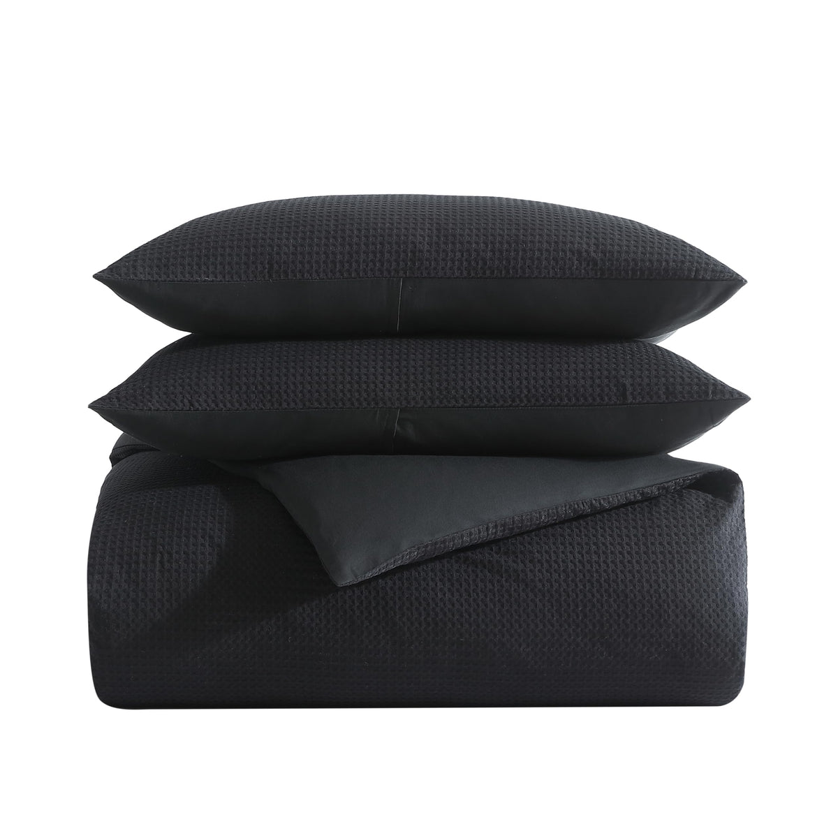 Vera Wang - Queen Comforter Set, Luxury Cotton Bedding Set With Matching Shams, Chic Room Essentials (Waffle Pique Black, Queen)