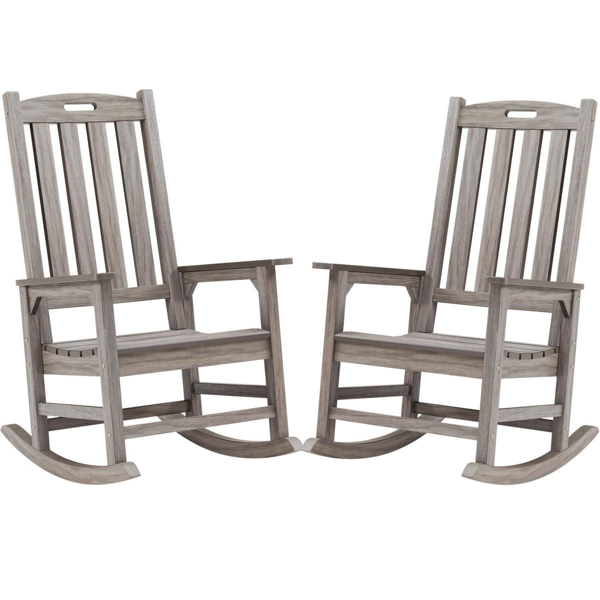 Psilvam Outdoor Rocking Chair Set of 2, Poly Lumber Oversized Rocking Chair with 21  Wide Seat and 32  Tall Backrest, Pre-Assemb