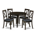 East West Furniture BOST5-CAP-LC 5 Piece Dining Room Table Set Includes a Round Wooden Table and 4 Faux Leather Kitchen Dining Chairs, 42x42 Inch, Cappuccino