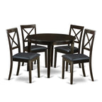 East West Furniture BOST5-CAP-LC 5 Piece Dining Room Table Set Includes a Round Wooden Table and 4 Faux Leather Kitchen Dining Chairs, 42x42 Inch, Cappuccino