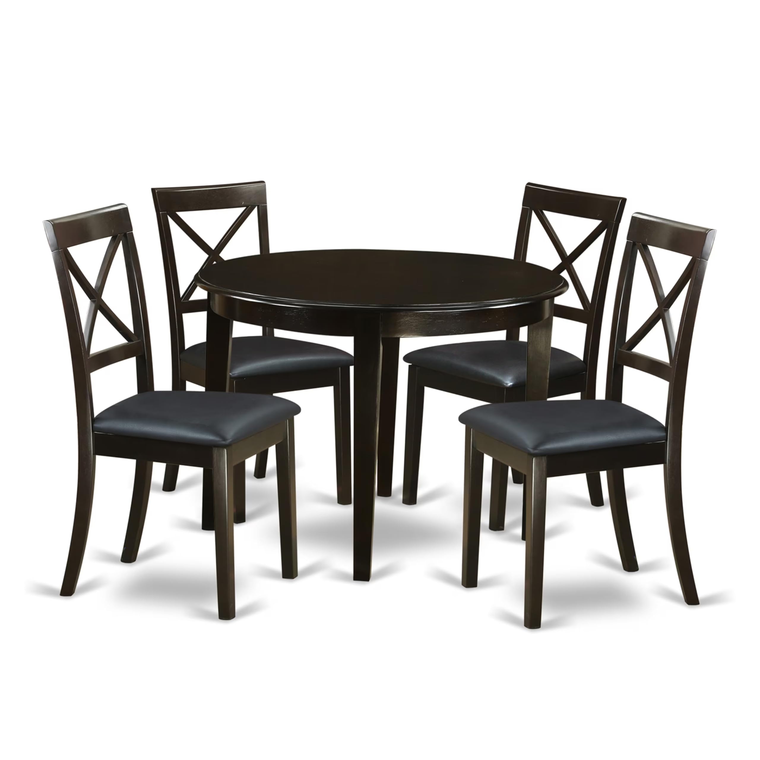 East West Furniture BOST5-CAP-LC 5 Piece Dining Room Table Set Includes a Round Wooden Table and 4 Faux Leather Kitchen Dining Chairs, 42x42 Inch, Cappuccino