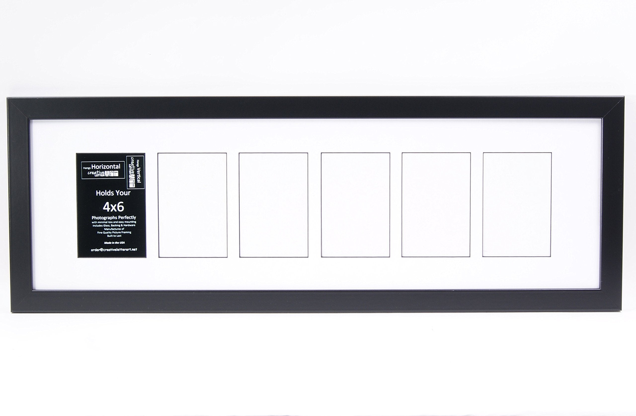 Creative Letter Art 4    x 6    Multiple Opening Picture Frame Collage with 6 holes, Manhattan Black Frame with 10 x 34-inch Whi
