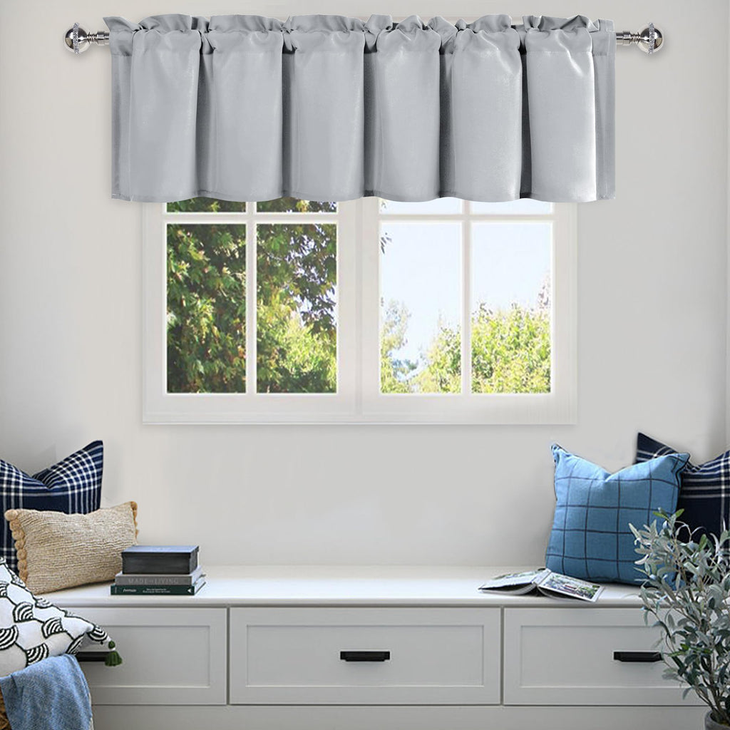 DWCN Silver Grey Valance for Living Room, Room Darkening Kitchen Curtain Valance, Basement Curtain for Small Window - 1 Panel, 6