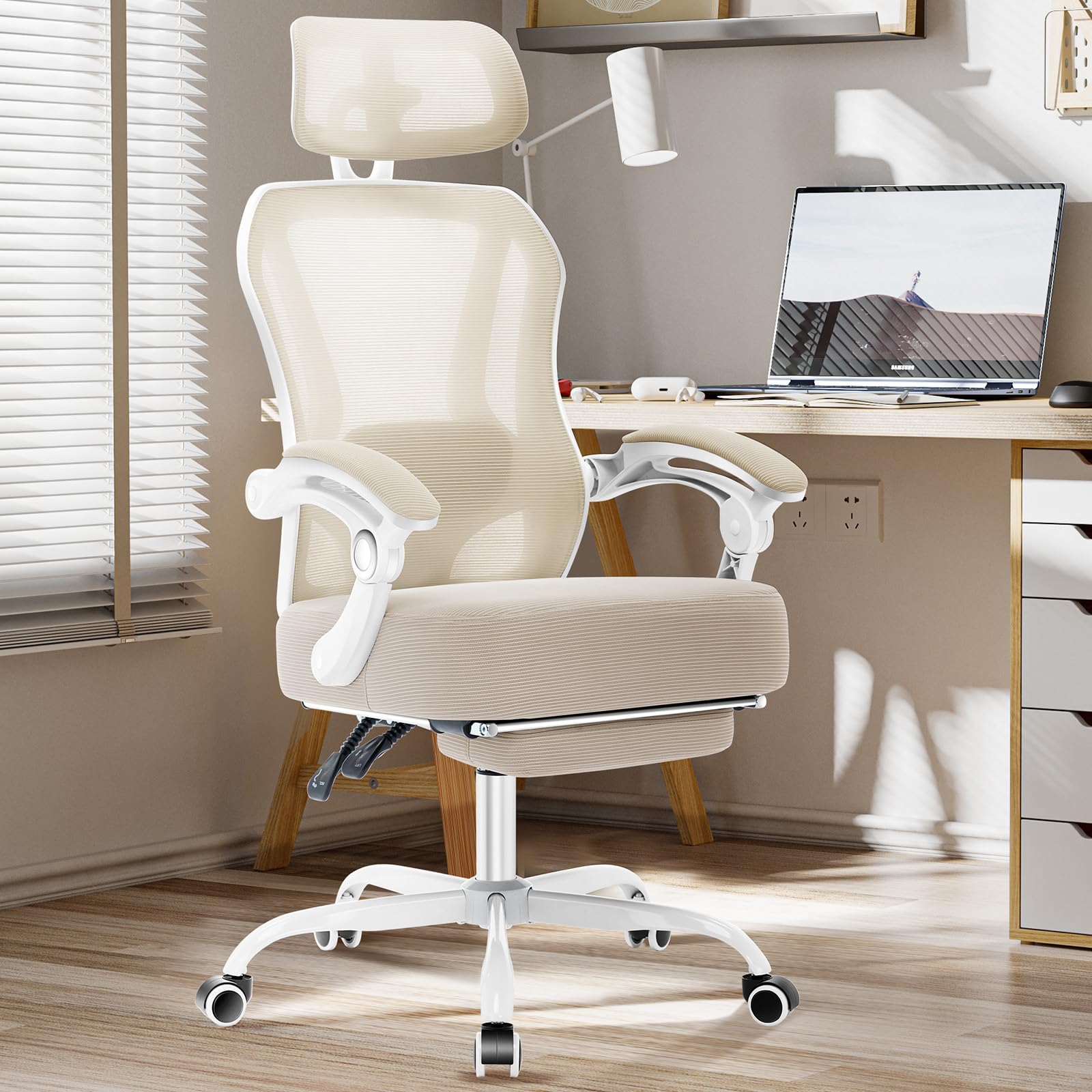 Ergonomic Office Chair With Footrest,Ultra Thick Reclining Desk Chair With Adjustable 2D Lumbar Support And Headrest,Spring Cush