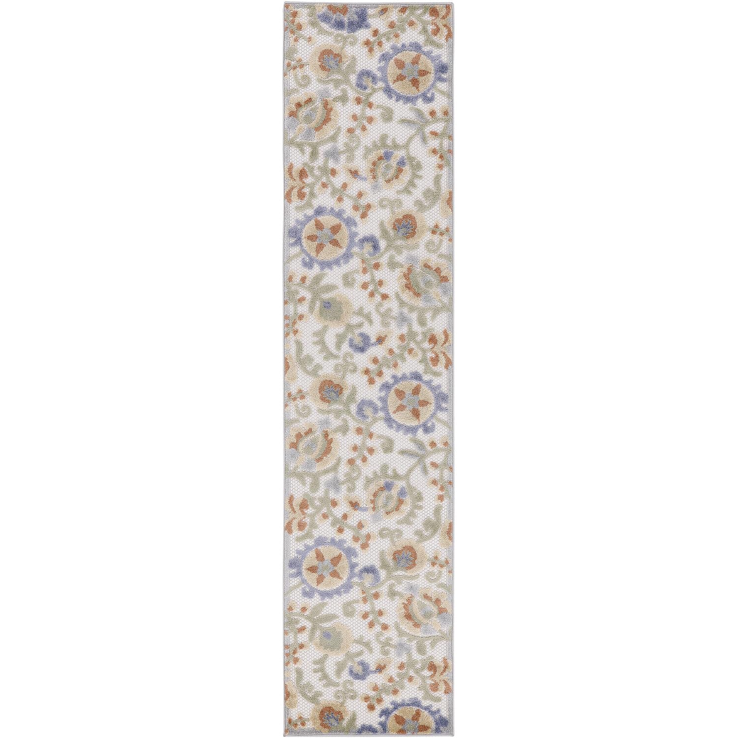 Nourison Aloha Indoor/Outdoor Ivory Blue 2' X 6' Area Rug, Easy Cleaning, Non Shedding, Bed Room, Living Room, Dining Room, Back