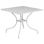 Flash Furniture Oia Commercial Grade 35.5" Square White Indoor-Outdoor Steel Patio Table Set With 4 Square Back Chairs