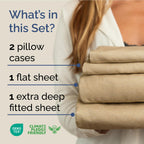 Extra Deep Pocket Full Sheets - 4 Piece Breathable & Cooling Bed Sheets - Hotel Luxury Bed Sheet Set - Soft, Wrinkle Free & Comfy - Easily Fits Extra Deep Mattresses - Deep Pocket Heathered Tan Sheets