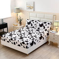 SDY 3PCS Milk Cow Print Stuff Bedding Fitted Sheet Set Queen Size, Cartoon Cow Pattern Fitted Sheet with Deep Pocket and 2 Pillo