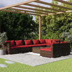 vidaXL Patio Lounge Set 9 Piece, Patio Furniture Set for Outdoor Garden, Sectional Sofa with Cushions, Corner Sofa, Brown Poly Rattan