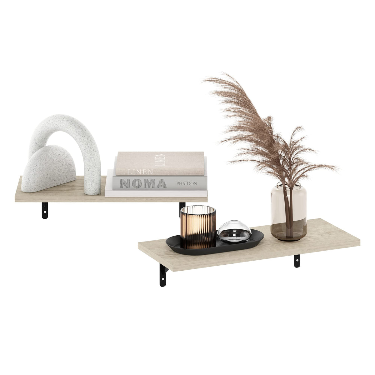 Furinno Rossi 18Inch Wall Mounted Floating Display Shelves, Metropolitan Pine, Set Of 2