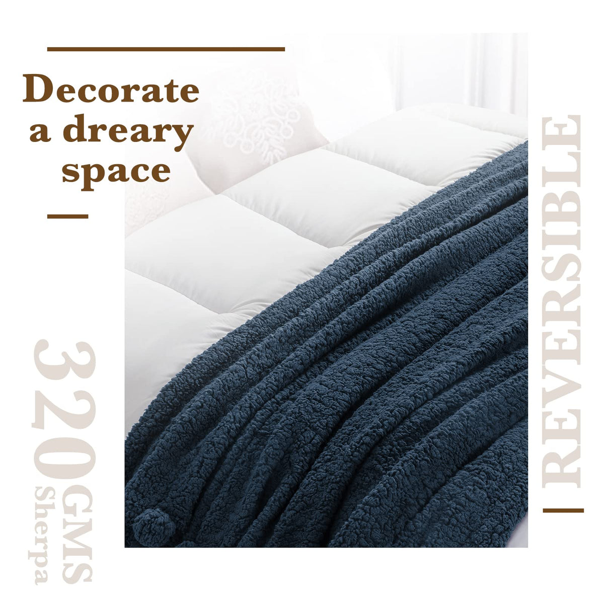 Lbro2M Double Sided Sherpa Blanket,Twin Size Super Soft Fuzzy Plush Warm Cozy Fluffy Throw Reversible Luxurious Blankets (Navy Blue)